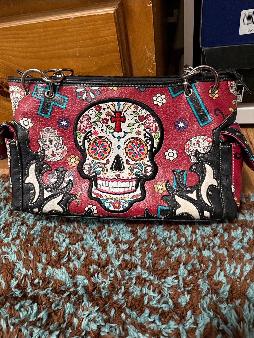 Red Sugar Skull cowgirl trendy Shoulder Bag, pre owned